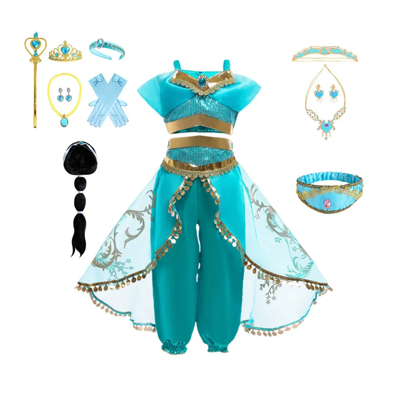 New Arrival Girls Halloween Arabian Princess Role-play Suit Kids Girls Carnival Party Costume Jasmine Clothing set