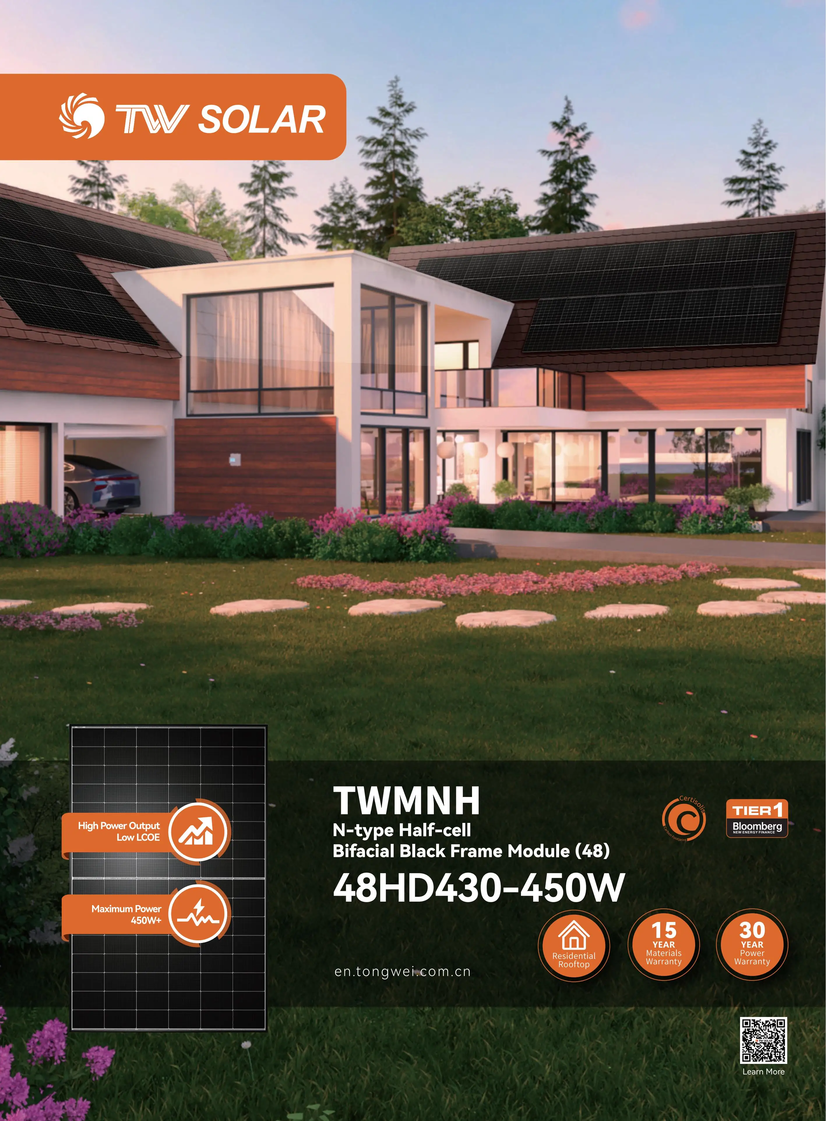 Eu Stock Tongwei Panouri Solare TWMNH-48HD 430W 435W 440W 445W 450W Black Frame Bifacial N Type PV Module Solar Panel Quotes