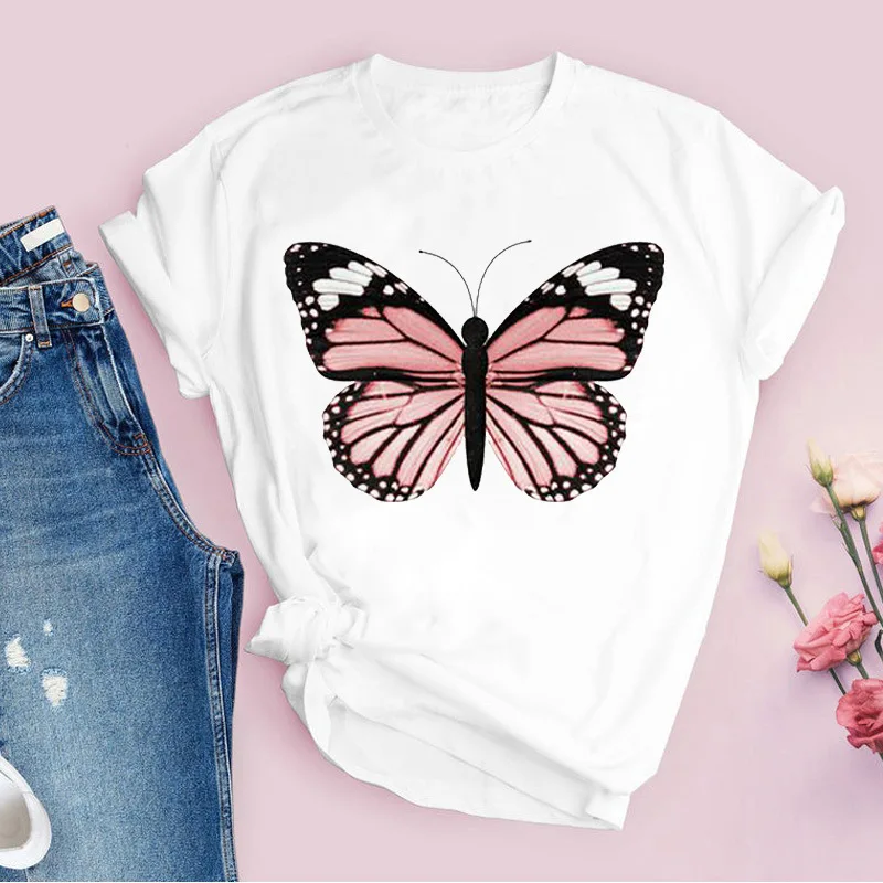 Wholesale High Quality Simple fashion summer blouse women printed crew neck white t shirts short sleeves woman tshirt