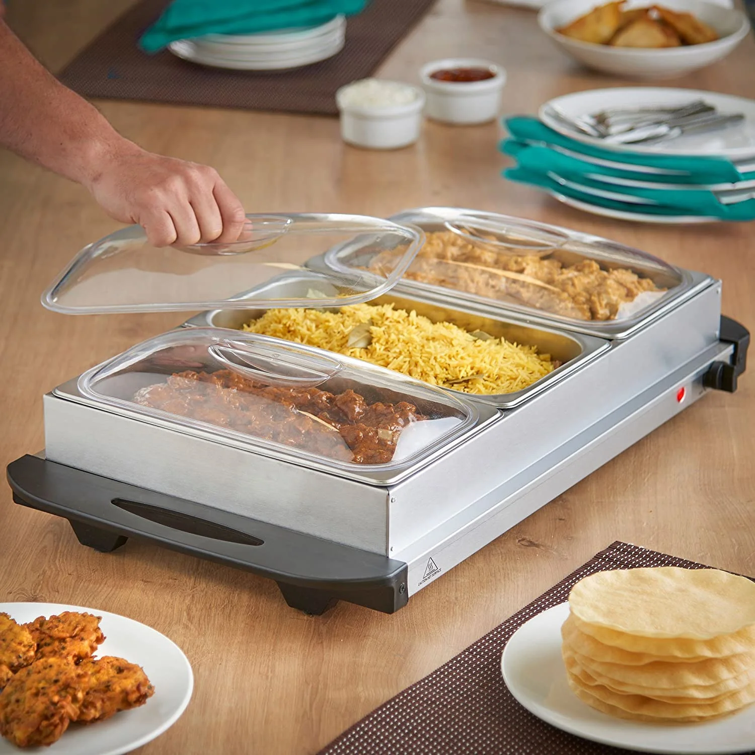 Компактный тройной БУФЕТ сервер и согревающий лоток из нержавеющей стали 300W 2.5L в поднос