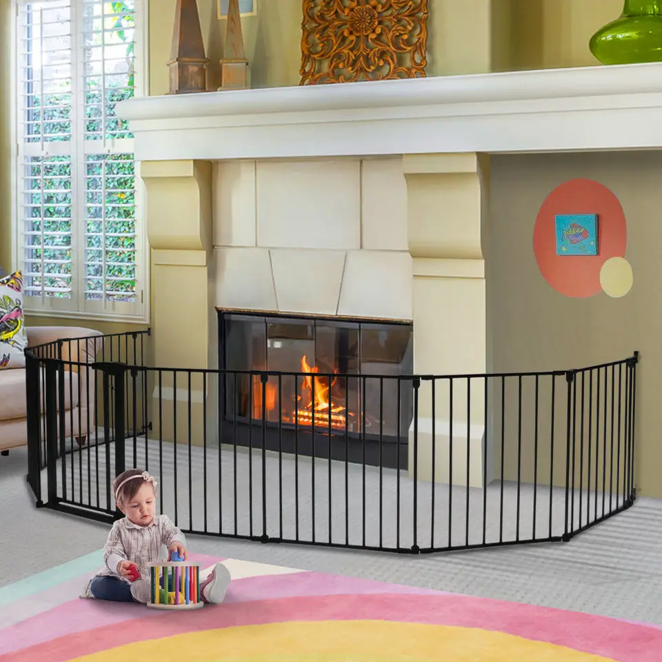 Easy Return Auto Close Foldable Baby safety play pen metal baby play yard fence gate dog play yard gate fence for home high grad