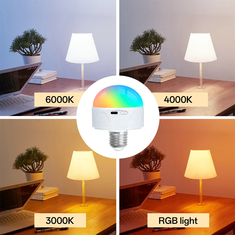 led lamp bulbs USB-C  rechargeable light bulb dimmable e27 bulbs for home led  with Remote Control and Timing Function