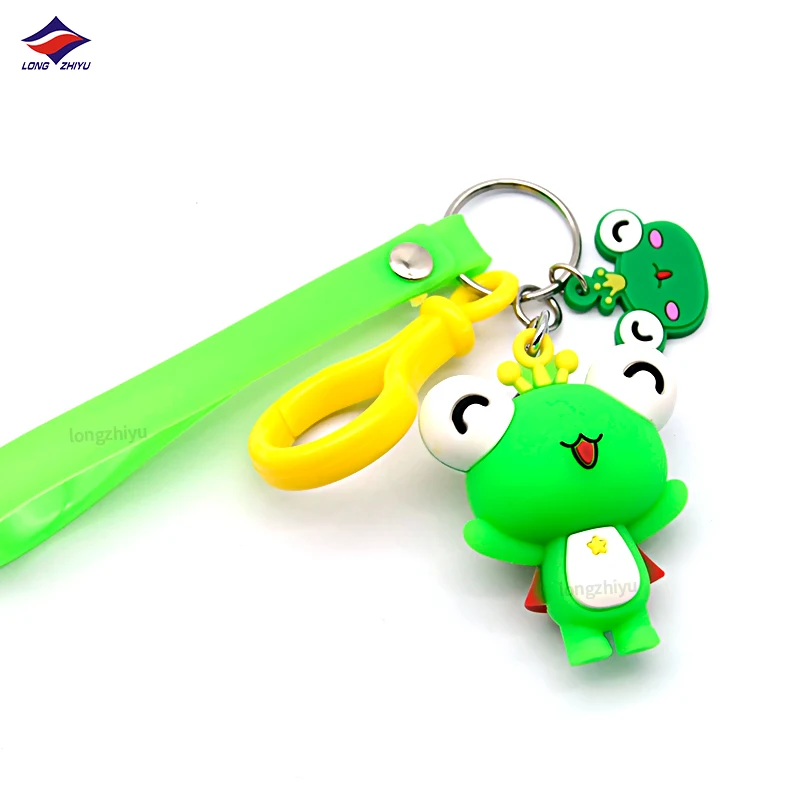 Longzhiyu 17 Years Keychain Manufacturer Custom Cartoon Pink Bear 3D PVC Keyrings Kawaii Rabbit Frog Cat Soft Silicone Keychains