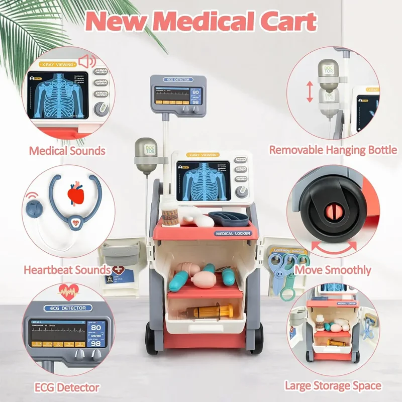 Educational hospital medical trolley cart realistic doctor games play pretend toy