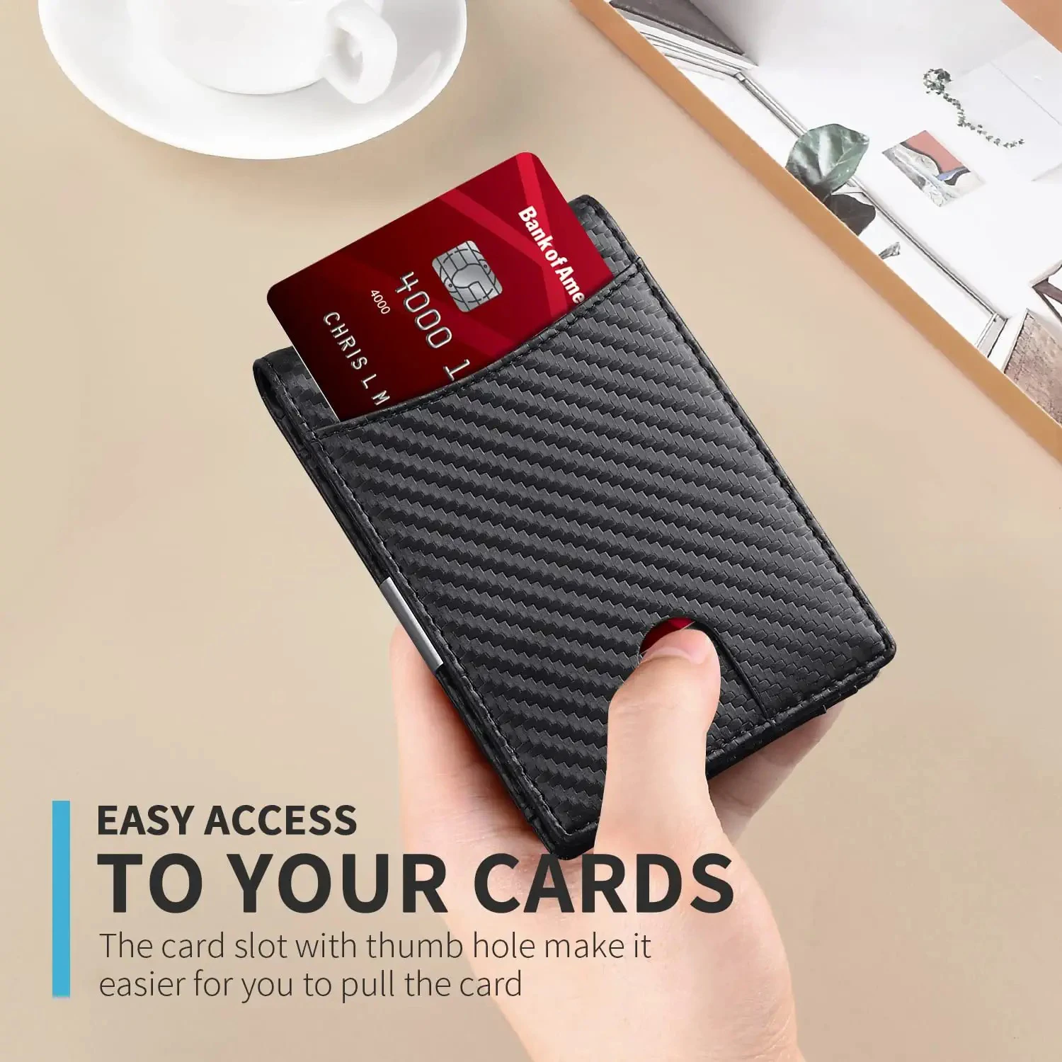 Custom Mens Carbon RFID Blocking Wallet Money Clip Bifold Slim Credit Card Holder Purse Men Wallet