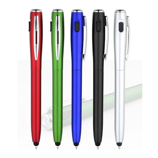 Metallic Colored Barrel LED Light Plastic Ball Pen With LED Light Printed Logo Stylus On Tip