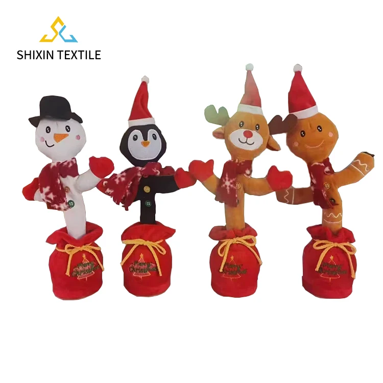 Interactive Light Up Musical Stuffed Animal Cute Soft Cartoon Big Eyes Christmas Electric Movement Plush Toy For Baby