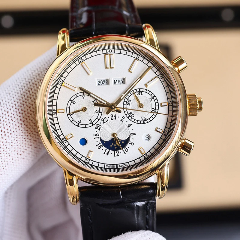 Мужские часы-хронограф с золотым сапфировым стеклом