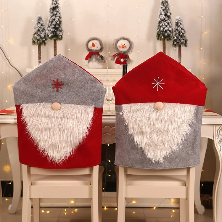 Holiday Party Decorations Factory Wholesale Santa Claus Red Hat Christmas Chair Set Christmas Family Restaurant Decor Chairs Set
