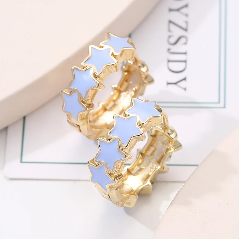 Trendy Stars Pattern Enamel Earrings Wholesale Handmade Gold Plated Huggie Hoop Earrings Jewelry
