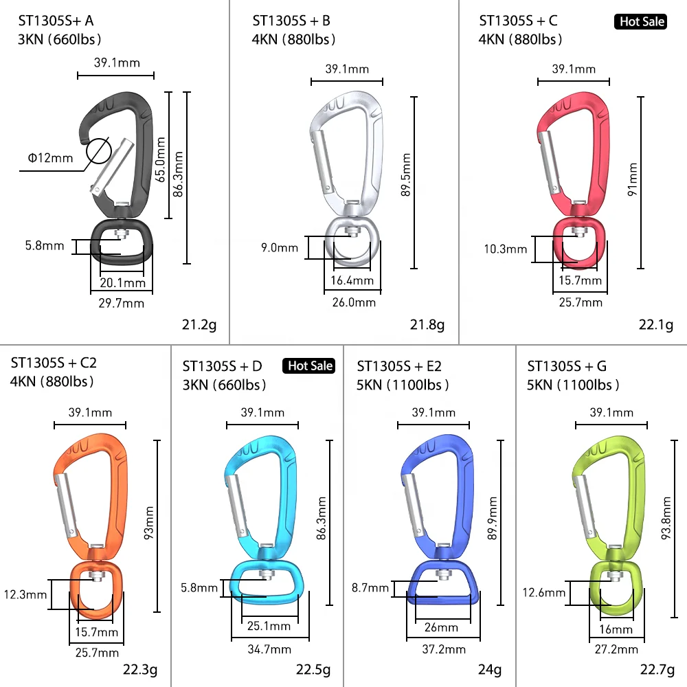 Aluminium Swivel Carabiner with Rotation Ring for Pet, Dog Leash Harness, Keychain Clip (ST1305S)