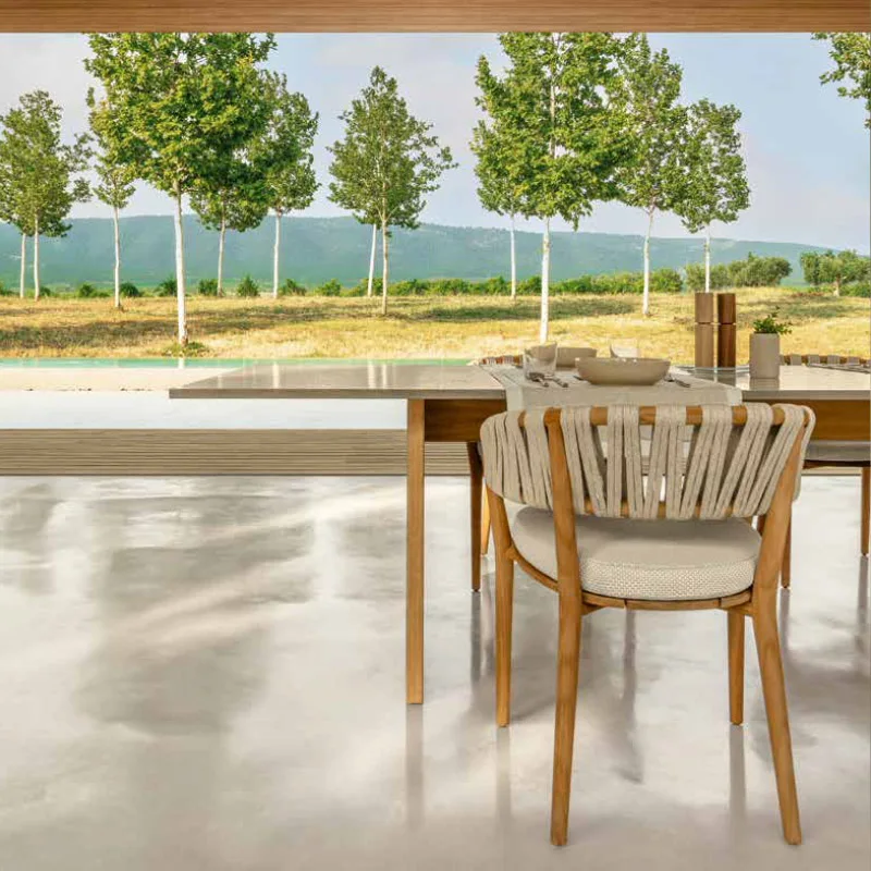 WESOME Luxury Modern Woven Rope Outdoor Furniture Metal Patio Garden Table and Chair Set 6 8 10 Outdoor Dining Set