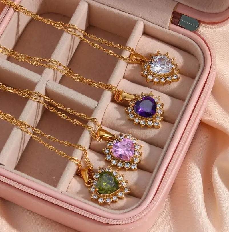 Crystal Heart Of The Ocean Hollow Custom Zircon Stainless Steel Jewelry Pendant Necklace For Women Fine Jewelry