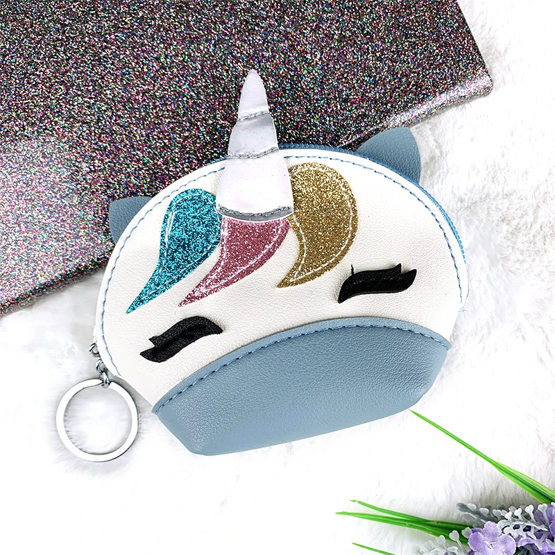 custom PU unicorn coin purse credit card leather coin pouch with zipper