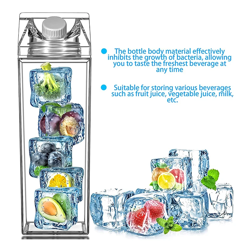Amazons Hot Sell 500ML Square Drinking Bottle Plastic Clear Acrylic Milk Carton Water Bottle