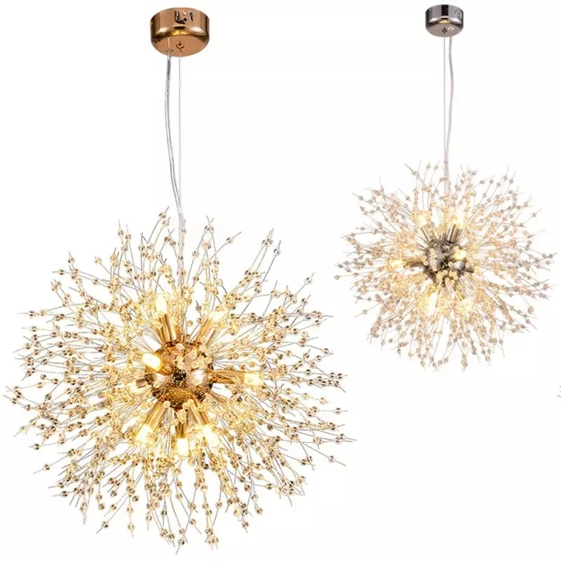 Zhongshan Factory 24w 27w 36w 48w 56w 100w nordic bedroom simple living dining room hotel led spark ball crystal chandelier