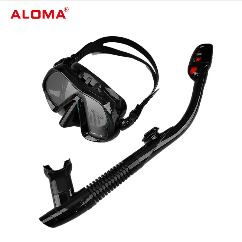 ALOMA factory high quality THickened silicone big frame diving mask and dry snorkel set for adults