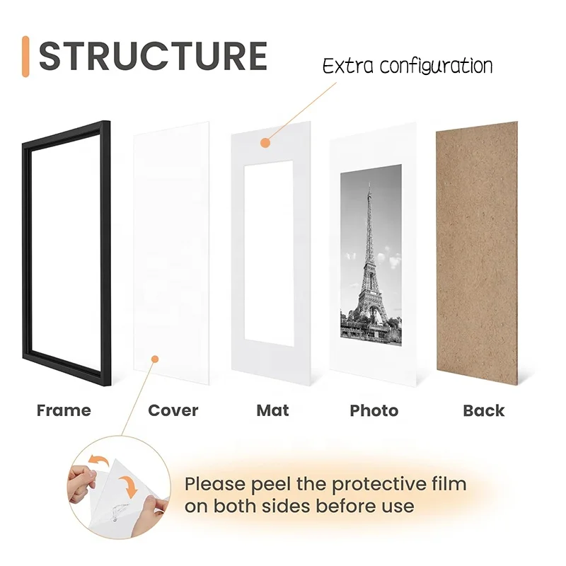 Home decor custom size 4x6 8x10 11x14 inch wall black wood photo picture frame