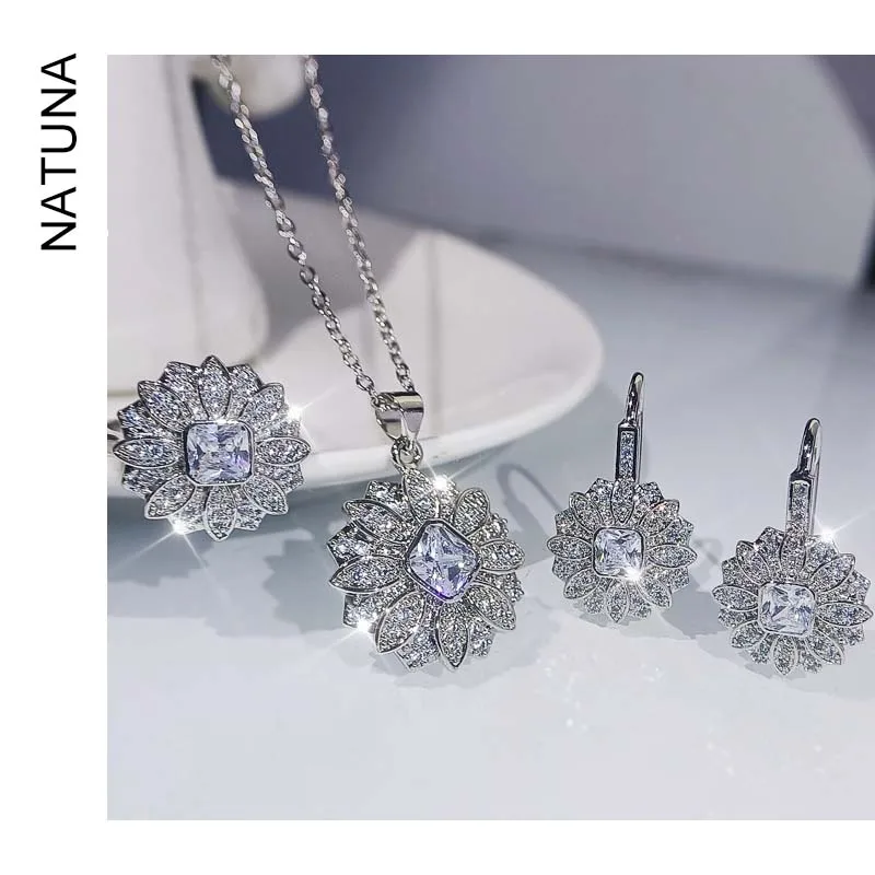 Jewelry Sets Wholesale Dainty Flower Ring Earring  And Pendant 925 Sterling Silver Designer Pattern Jewelry Set