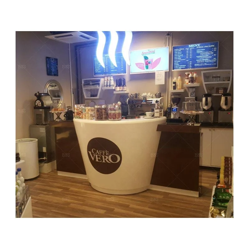 Counter Coffee Design Tailored Made Art Deco Latest Contemporary Luxury Italy Style Corian Acrylic Modern Coffee Shop Counter