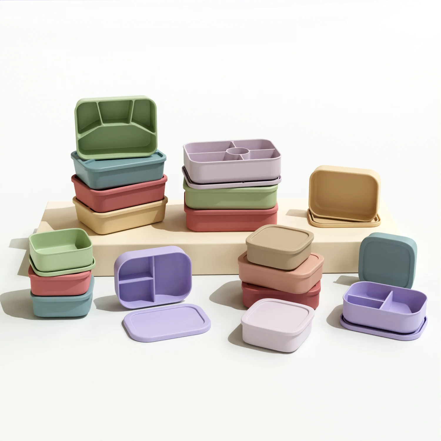 Custom Logo Eco Friendly Microwave Heating Lunchbox Kids School Student Silicone Bento Lunch Box With Lids