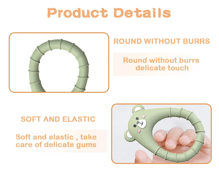 Wholesale Food Grade Animal Bear Bunny Dog Teether Ring Cartoon Teething Silicone Teether Baby Teether Silicone Toy