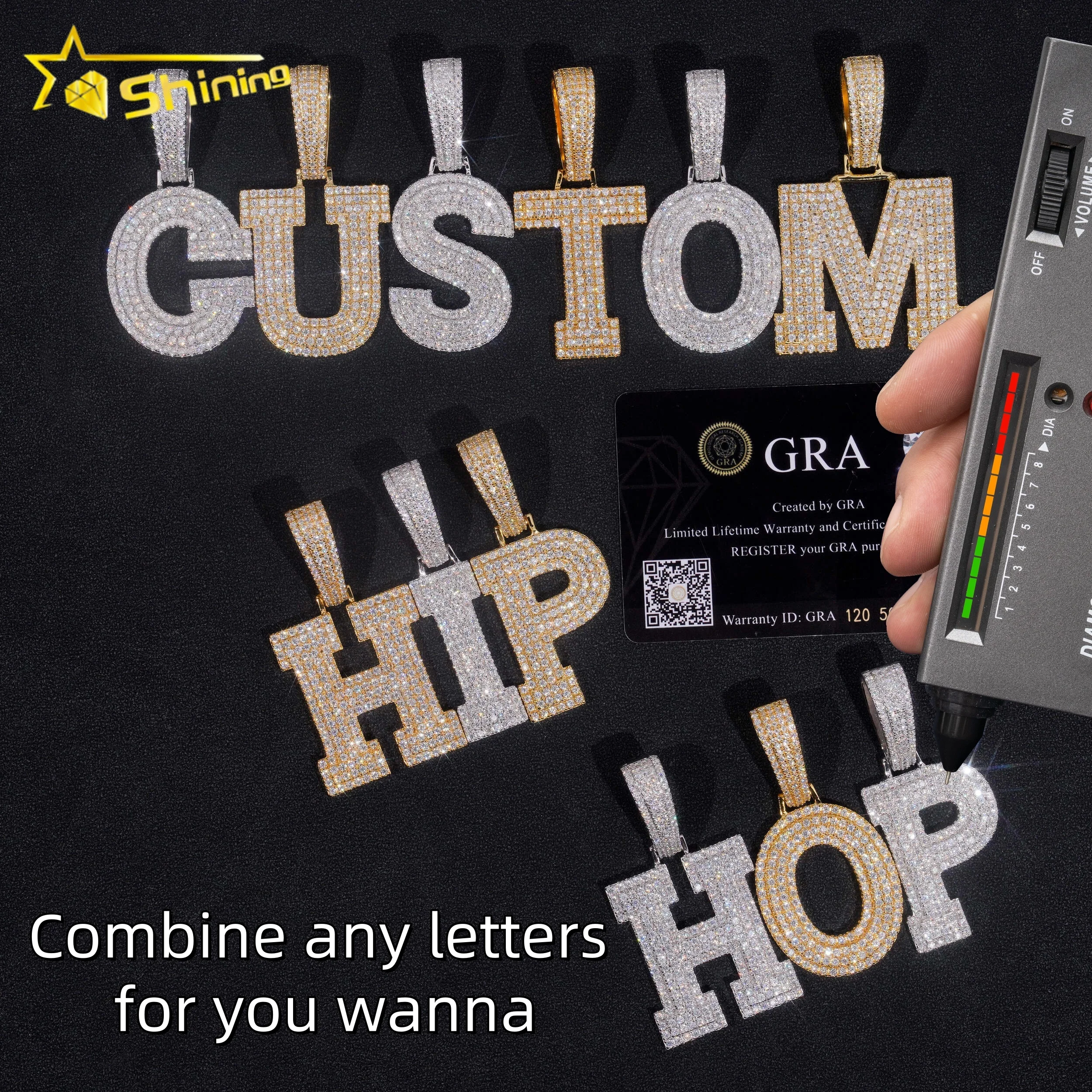 Wholesale Pass Diamond Tester Moissanite A-Z Initial Pendant 925 Sterling Silver Iced Out Jewelry Hip Hop Letter Pendant For Men