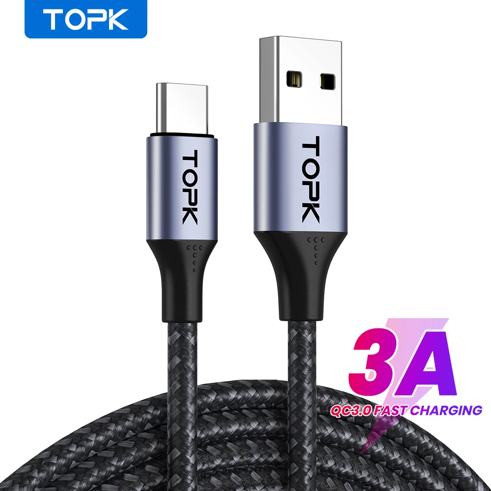  TOPK AN10 1M USB быстрая зарядка Type C 3A быстрое зарядное устройство для телефона зарядный кабель передачи