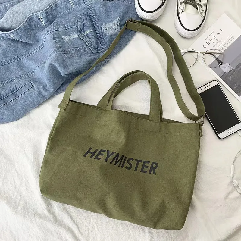 Wholesale Canvas Tote Bag Cross Body Messenger Bag Unisex Shopping Beach Travel Bag with Snap Customized Logo