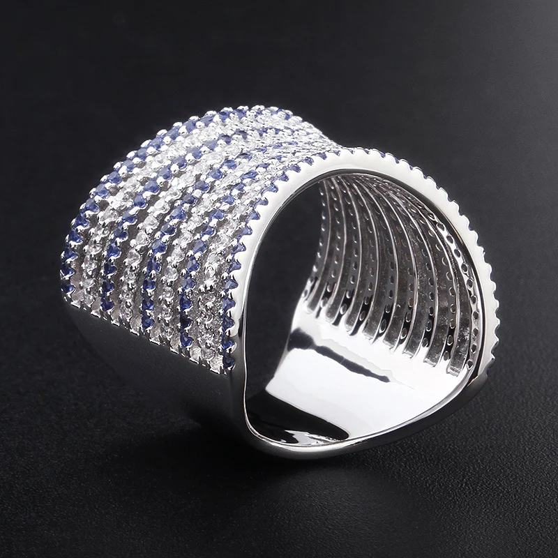 2023 new arrivals s925 luxury women jewellery cubic zircon big 18k gold ring designs for girls with blue stone real silver 925