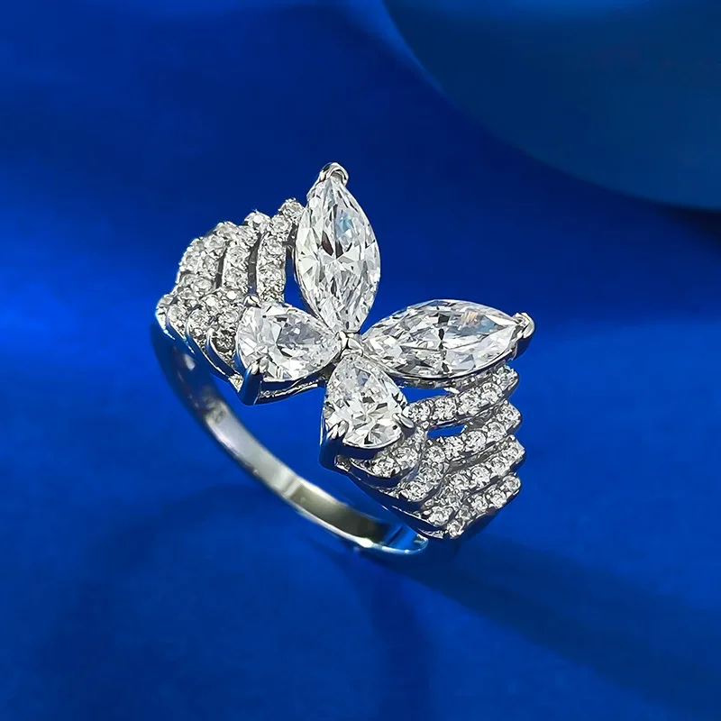 New S925 Silver One Carat Champagne Gold Ring, Fashionable, Personalized, Simple, Versatile Wedding Jewelry