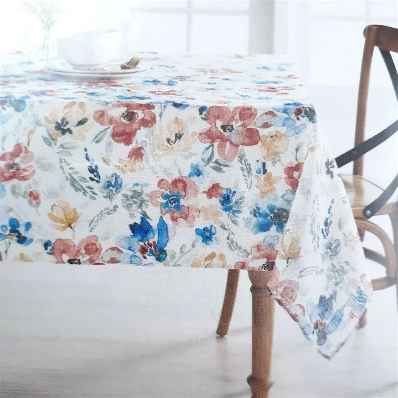 Custom Digital Printing Floral Rectangle Cotton Linen Tablecloth Home Kitchen Dining Table Cloth