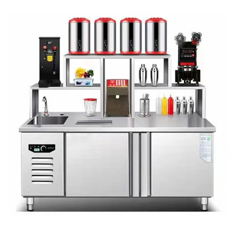 Milk tea shop equipment a full set of  refrigerated workbench stainless steel water bar  commercial milk tea machine freezer