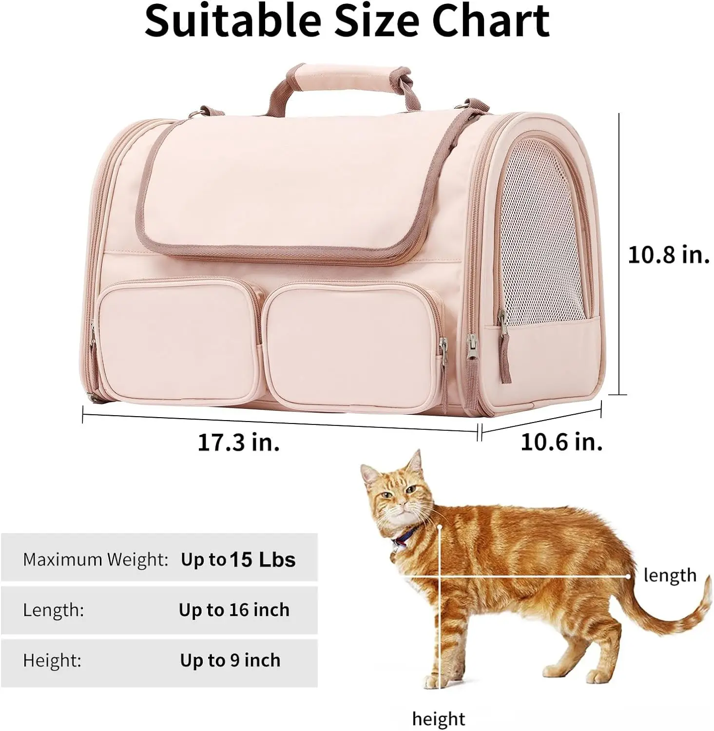 Cat Carrier, 4 Mesh Windows Small Dog Carrier, 4 Storage Pockets Cat Travel Bag, Under 15 lb Airline Approved Pet Carrier,