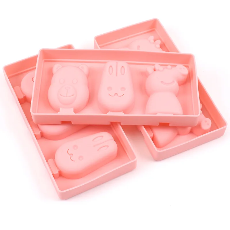 BPA Free cartoon shape DIY silicone ice pop cube tray popsicle maker ice cream mold with lid sticks