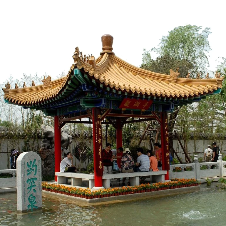 Supply Chinese wooden gazebo hexagonal pavilion and decorative roofing tiles