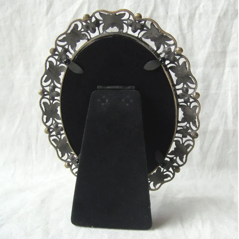 Oval Antique Brass Flowers Table Metal Alloy Picture Photo Frame 3.5x5 Inches With Hand Enameled And Rhinestones Jeweled