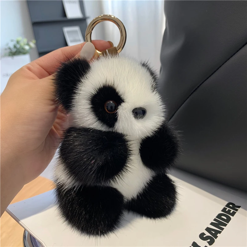Fashion Lovely Design Cartoon Plush Pendant Animal Toy Faux Mink Fur Panda Bag Doll Key Chain Gift Custom Doll Keychain
