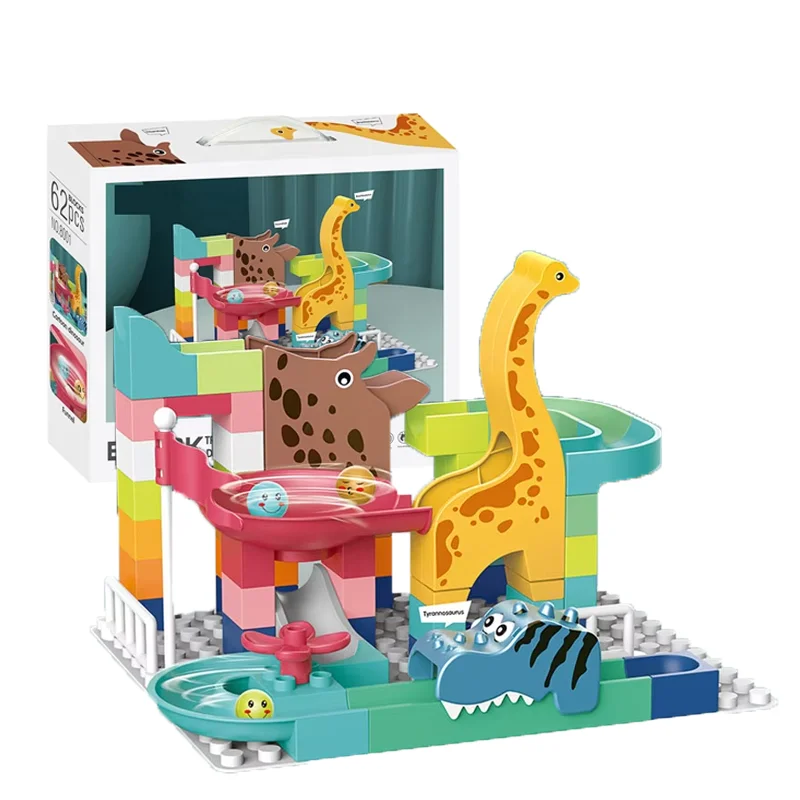 2024 Dinosaur Slide Marble Run Dinosaur 62PCS Building Blocks Set Track Block Educational Construction Toys Bricks Set for Kids