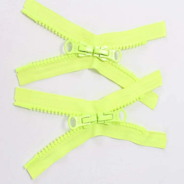 
neon green #8 plastic large teeth double opening zipper two way 