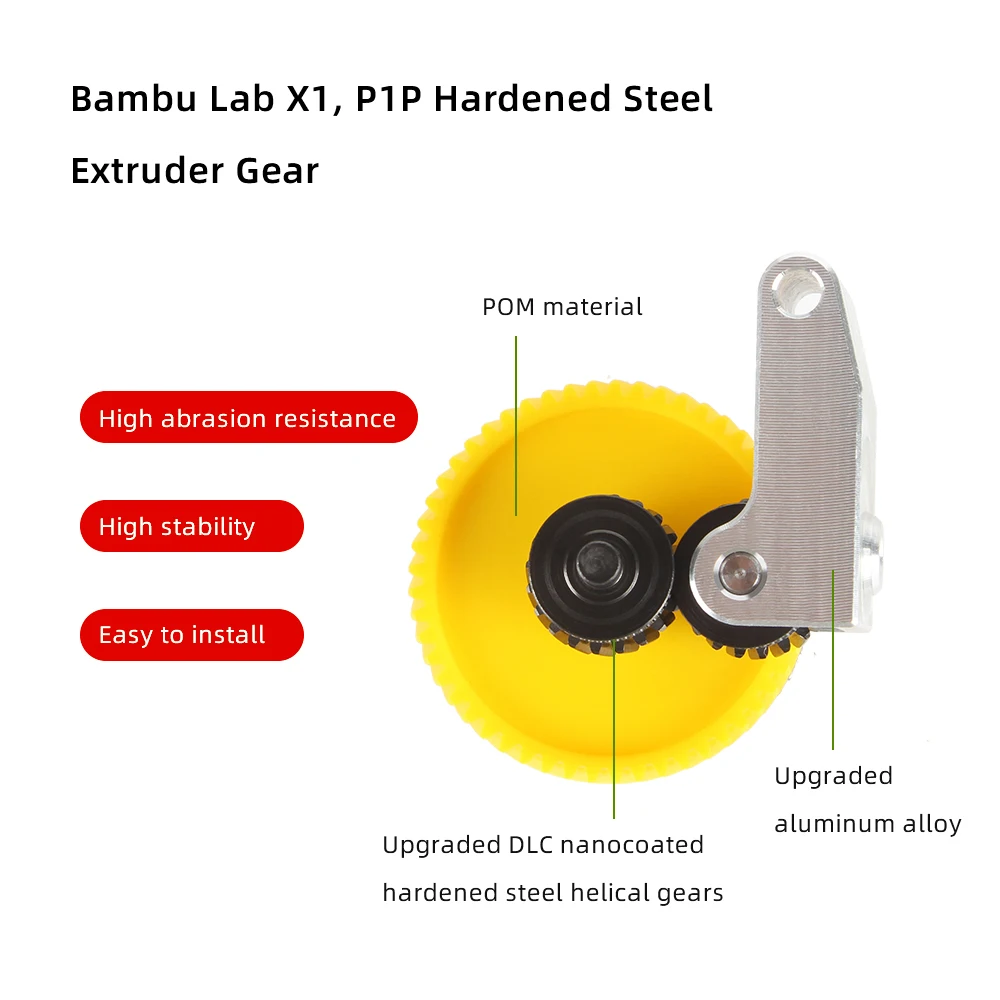 For Bambu Lab Extruder Gears Hardened Steel Upgrade Assembly Wear-resisting Kit Bambulab P1S P1P X1 X1C 3D Printer Accessories