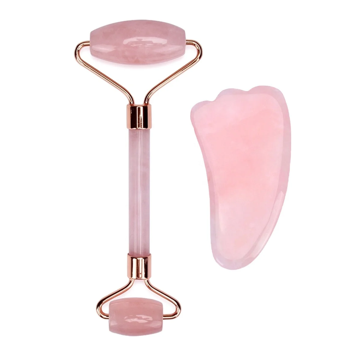 Mushang Wholesale Real Rose Quartz Face Roller Guasha Massage Tool Custom Logo Wholesale Pink Jade Roller and Gua Sha Set