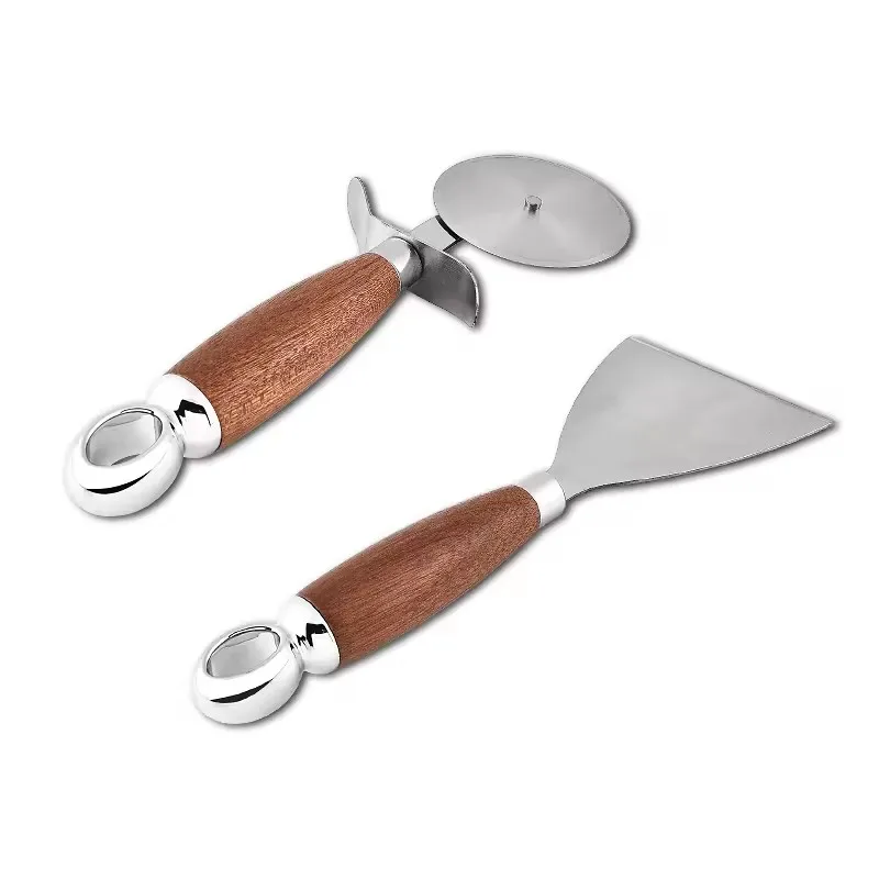 wholesale cheap Creative Pizza Knifer Oven Tools Cuter Steel Round Multi Dough Blades Knife Roller wooden handle pizza cutter