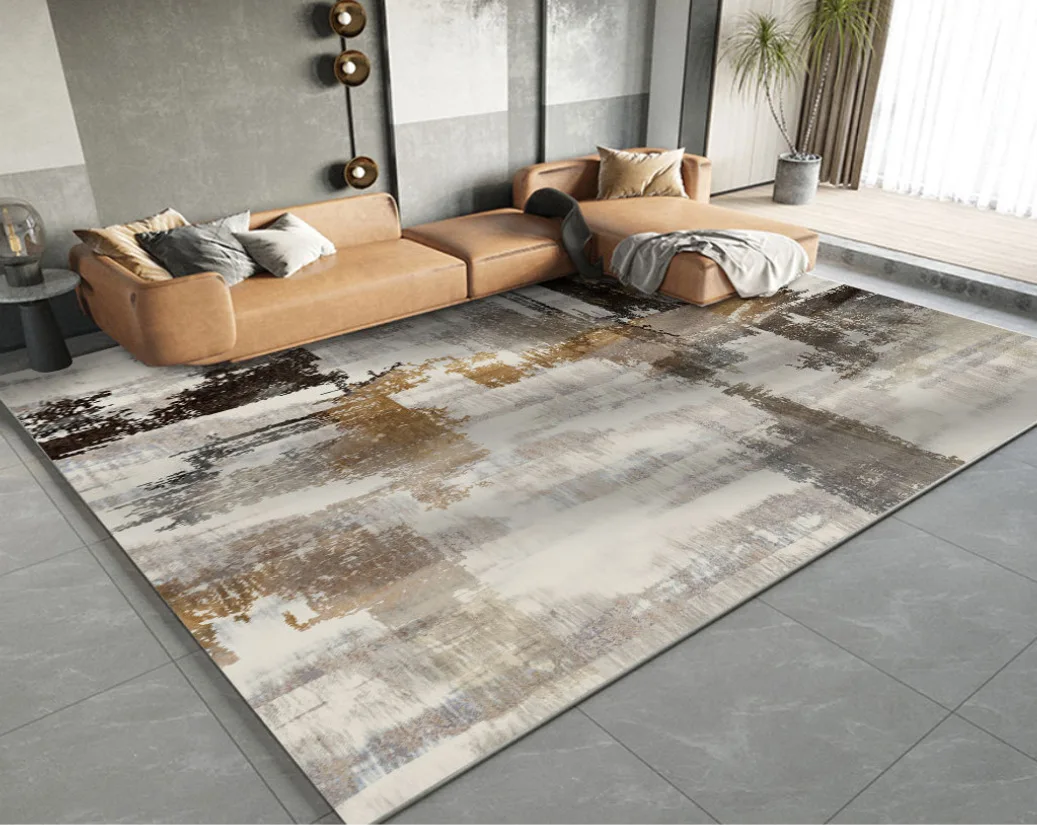 Machine Made Luxury Grey And Golden Printed Living Room Home Decorative Rugs Carpet