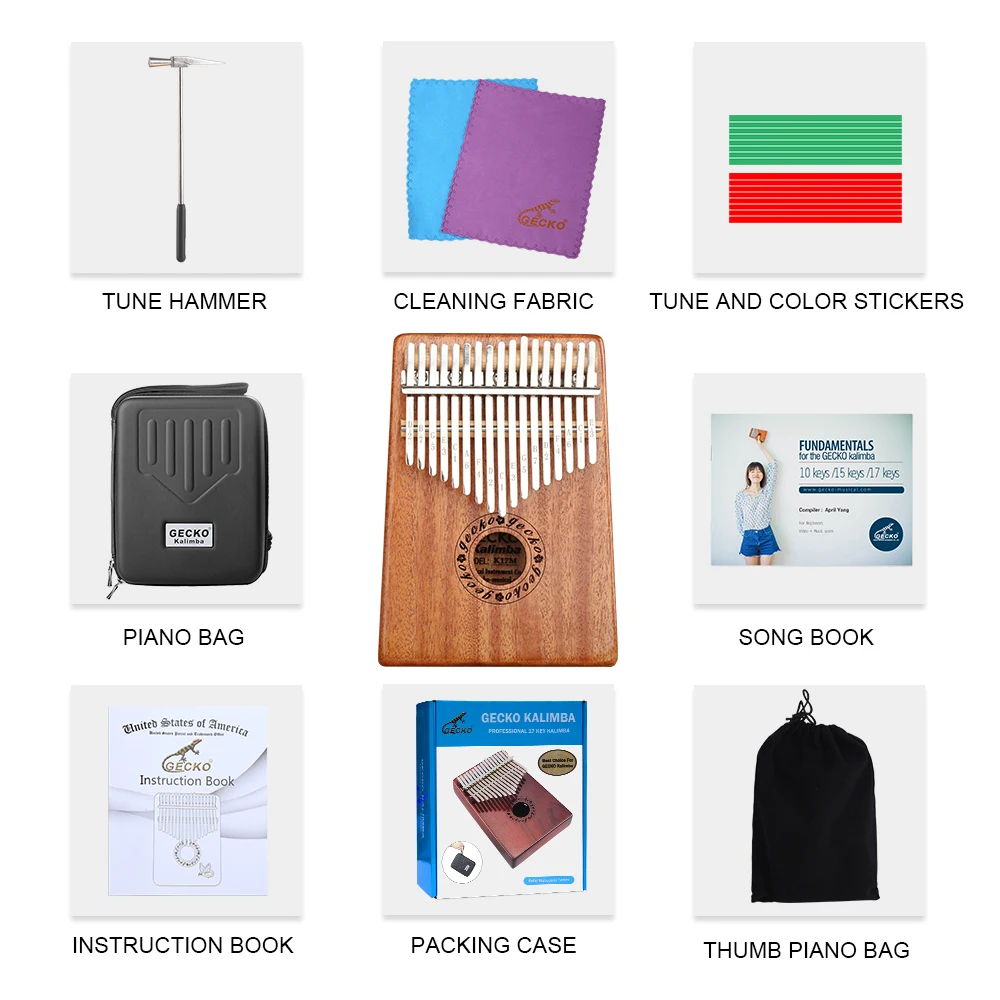 Best Selling Gecko 17 Key Kalimba Support Customizable Professional Musical Instrument Mini Wooden Thumb Piano Kalimba