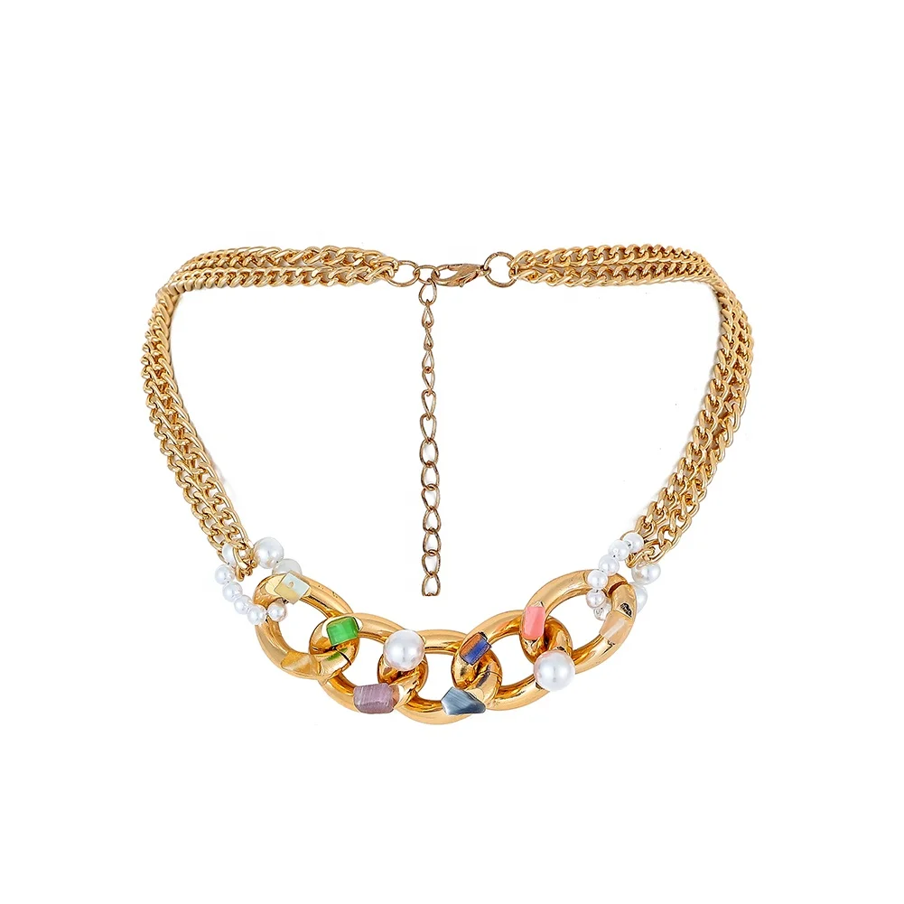 EMO Gold Plated Short Chain Gravel Aluminum Chain Pearl Necklace For Women Fashion Jewelry