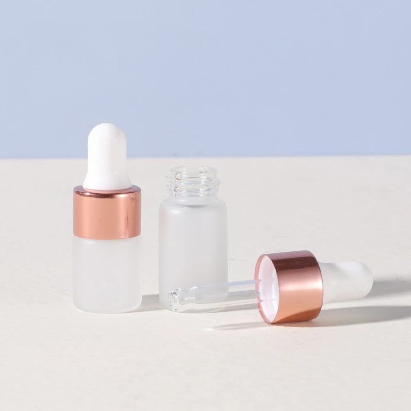1 ml 2 ml 3 ml 5 ml transparent frosted glass bottle with rose gold dropper