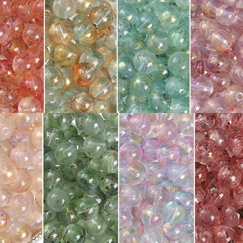 Round 10mm Glass Beads Bracelet Wholesale Necklace Sprinkle Gold Loose Beads Handmade DIY Jewelry Accessories Glass Beads Bulk