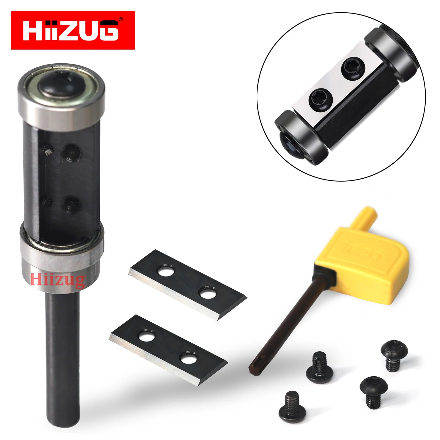 8mm Shank Insert Carbide Flush Trim Router Bit Double Bearing Straight Milling Cutter 30mm Cutting Length Trimmer Tools