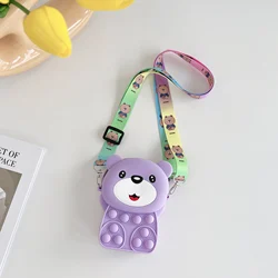 Waterproof Stress Relief Coin Purse Cartoon Bear Silicone Shoulder Bags for Kids or Ladies